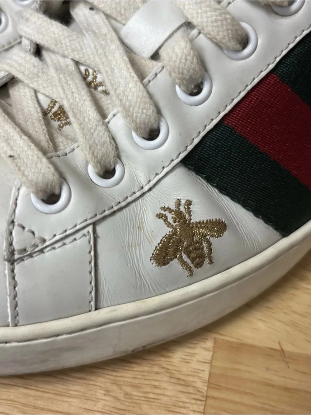 Gucci Men's Ace Bee Embroidered Sneakers, Size 7.5